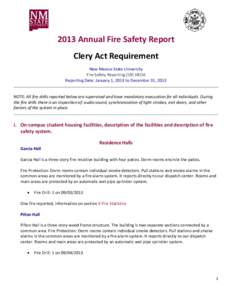 NMSU Fire Department 2013 Annual Fire Safety Report Clery Act Requirement New Mexico State University Fire Safety Reporting [18] HEOA Reporting Date: January 1, 2013 to December 31, 2013
