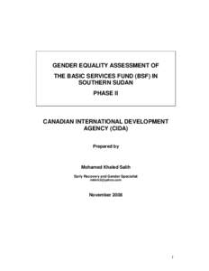 GENDER EQUALITY ASSESSMENT OF THE BASIC SERVICES FUND (BSF) IN SOUTHERN SUDAN PHASE II  CANADIAN INTERNATIONAL DEVELOPMENT
