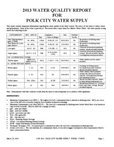 2013 WATER QUALITY REPORT FOR POLK CITY WATER SUPPLY