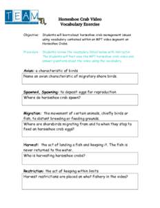 Horseshoe Crab Vocabulary Sheet