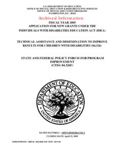 FY05 Application for the State and Federal Policy Forum for Program Improvement Program (PDF)