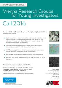 COMPLEXITY SCIENCE  Vienna Research Groups for Young Investigators  Call 2016
