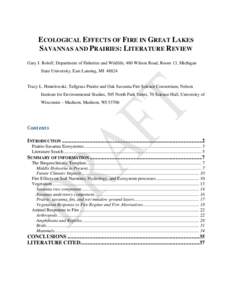 ECOLOGICAL EFFECTS OF FIRE IN GREAT LAKES SAVANNAS AND PRAIRIES: LITERATURE REVIEW Gary J. Roloff, Department of Fisheries and Wildlife, 480 Wilson Road, Room 13, Michigan State University, East Lansing, MI[removed]Tracy 