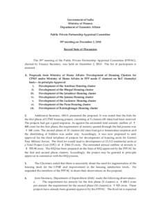 Government of India Ministry of Finance Department of Economic Affairs Public Private Partnership Appraisal Committee 39th meeting on December 2, 2010 Record Note of Discussion