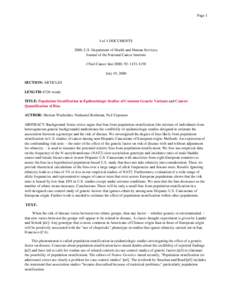 Page 1  4 of 4 DOCUMENTS 2000, U.S. Department of Health and Human Services; Journal of the National Cancer Institute J Natl Cancer Inst 2000; 92: 