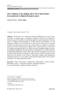 Arch Sci DOIs10502ORIGINAL PAPER The evolution of the finding aid in the United States: from physical to digital document genre