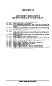 APPENDIX H CONCURRENT RESOLUTIONS HAVING FORCE AND EFFECT OF LAW 2001 — HCR[removed] — SCR[removed] — HCR 16