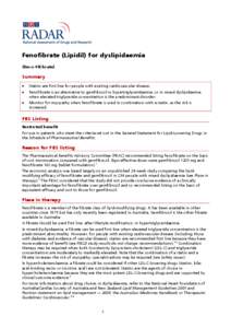 Fenofibrate (Lipidil) for dyslipidaemia