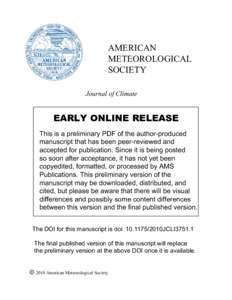 AMERICAN METEOROLOGICAL SOCIETY Journal of Climate  EARLY ONLINE RELEASE