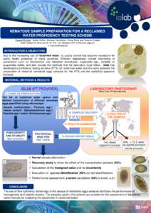 NEMATODE SAMPLE PREPARATION FOR A RECLAIMED WATER PROFICIENCY TESTING SCHEME Raquel Múrtula1, Adela Yáñez, Melissa Fernández, Elena Soria and Vicente Catalán ielab Calidad C/ Dracma[removed]Pol. Ind. Atalayas[removed]Al