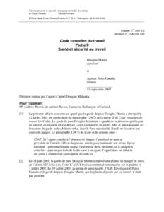 Tribunal de santé et sécurité Occupational Health and Safety au travail Canada Tribunal Canada 275 rue Slater Street, Ottawa (Ontario) K1P 5H9 – Télécopieur : ([removed]_______________________________________