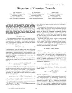 ISIT 2009, Seoul, Korea, June 28 - July 3, 2009  Dispersion of Gaussian Channels Yury Polyanskiy  H. Vincent Poor