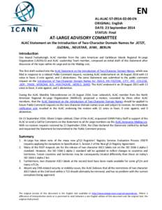 Network architecture / Identifiers / Top-level domains / Country codes / ICANN / Domain name / At-Large Advisory Committee / Country code top-level domain / Generic top-level domain / Domain name system / Internet / Internet governance