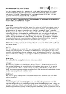 Downloaded from www.bbc.co.uk/radio4 THE ATTACHED TRANSCRIPT WAS TYPED FROM A RECORDING AND NOT COPIED FROM AN ORIGINAL SCRIPT. BECAUSE OF THE RISK OF MISHEARING AND THE DIFFICULTY IN SOME CASES OF IDENTIFYING INDIVIDUAL