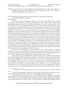 Volume LXIV, Number 1 Web Supplement for William and Mary Quarterly Roy E. Finkenbine, Belinda’s Petition: Reparations for Slavery in Revolutionary Massachusetts  “Petition of an African slave, to the legislature of 