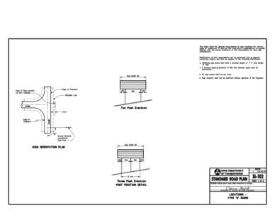 This sheet shows the general requirements of sign locations for various types of conditions. It shall be the contractor’s responsibility to become familiar with the actual conditions at the requirements for each sign i