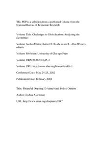 This PDF is a selection from a published volume from the National Bureau of Economic Research Volume Title: Challenges to Globalization: Analyzing the Economics Volume Author/Editor: Robert E. Baldwin and L. Alan Winters