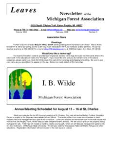 L ea ves  Newsletter of the Michigan Forest Association[removed]South Clinton Trail, Eaton Rapids, MI 48827