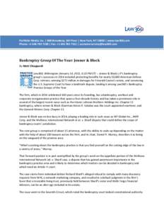 Business / Insolvency / Jenner & Block / Anton R. Valukas / United States bankruptcy court / Bankruptcy / MF Global / Chapter 11 /  Title 11 /  United States Code / Lehman Brothers / Economy of the United States / Bankruptcy in the United States / United States bankruptcy law