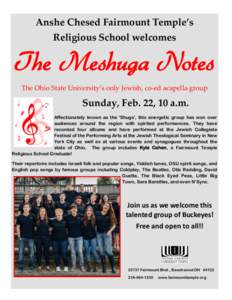 Anshe Chesed Fairmount Temple’s Religious School welcomes The Meshuga Notes The Ohio State University’s only Jewish, co-ed acapella group