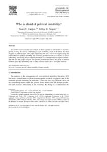 Journal of Development Economics Vol. 67 Ž[removed]–172 www.elsevier.comrlocatereconbase Who is afraid of political instability? Nauro F. Campos a,b, Jeffrey B. Nugent c,)