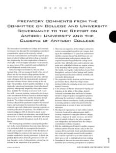 R e p o r t  Prefatory Comments from the Committee on College and University Governance to the Report on Antioch University and the