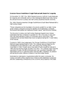 Microsoft Word - Governor Honors SouthShore Freight Railroad with Award for Longevity.doc