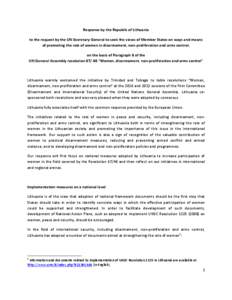 Response by the Republic of Lithuania to the request by the UN Secretary-General to seek the views of Member States on ways and means of promoting the role of women in disarmament, non-proliferation and arms control, on 