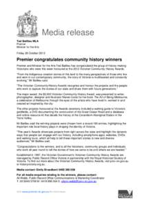 Media release Ted Baillieu MLA Premier Minister for the Arts Friday 26 October 2012