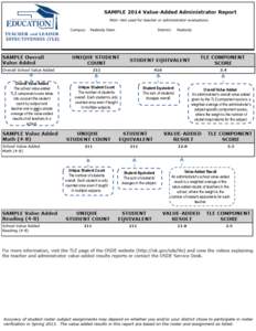 Overall Value Added The school value-added TLE component score takes into account the student count by subject and teacher and is not a simple