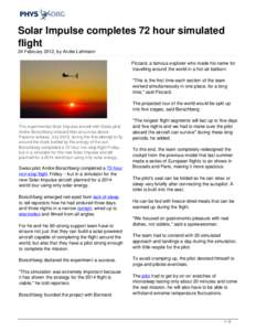 Solar Impulse completes 72 hour simulated flight