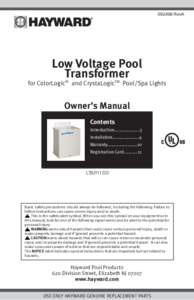 [removed]RevA  Low Voltage Pool Transformer  for ColorLogic® and CrystaLogicTM Pool/Spa Lights