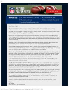 NFL View this email in your browser APRIL 2014  •   NFL Legends Successful On & Off Field