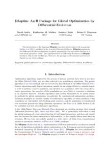 DEoptim: An R Package for Global Optimization by Differential Evolution David Ardia Katharine M. Mullen