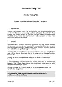 Yorkshire Gliding Club   Notes for Visiting Pilots 