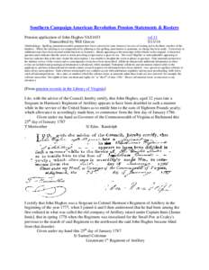 Southern Campaign American Revolution Pension Statements & Rosters Pension application of John Hughes VAS1653 Transcribed by Will Graves vsl[removed]