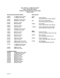 11th ANNUAL J. FRED DUCKETT RICE TWILIGHT MEET Tentative Schedule-Revised April 24, 2014 April 26, 2014 RUNNING EVENTS-EVENING SESSION: