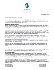 Public safety / Active fire protection / Fire suppression / Piping / Seattle Fire Department / Fire sprinkler system / Fire marshal / Professional certification / Fire protection / Standards / Firefighting / Safety