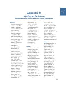 Appendix H Appendix H List of Survey Participants (Respondents who authorized publication of their names)