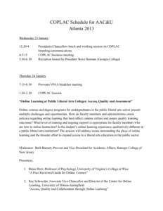 COPLAC Schedule for AAC&U Atlanta 2013 Wednesday 23 January 12:[removed]:15 5:30-6:30