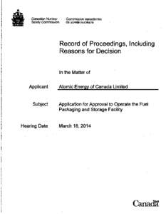 Record of Proceedings, Including Reasons for Decision