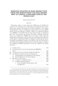 REMOVING WEAPONS OF MASS DESTRUCTION FROM THE WORLD’S MOST VOLATILE REGION: HOW TO ACHIEVE A WMD-FREE ZONE IN THE MIDDLE EAST ABRAHAM SHANEDLING* ABSTRACT