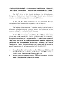 General Specification for Mechanical Installations for Government Building of The Hong Kong Special Administrative Region 2007