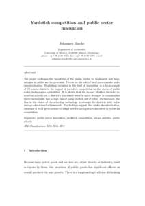 Yardstick competition and public sector innovation Johannes Rincke Department of Economics, University of Munich, DMunich (Germany),