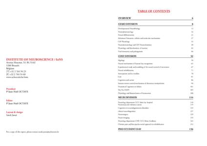 TABLE OF CONTENTS  INSTITUTE OF NEUROSCIENCE / IoNS Avenue Mounier, 53. B1[removed]Brussels Belgium