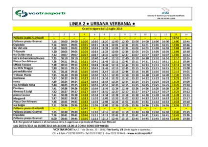 LINEA 2 URBANA DI VERBANIA dal 10 luglio 2015