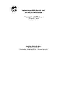 IMFC Statement by Abdallah Salem El-Badri, Secretary-General, Organization of the Petroleum Exporting Countries; October 9, 2010