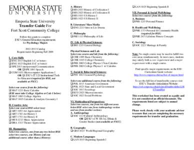Emporia State University Transfer Guide For Fort Scott Community College Follow this guide to complete ESU’s General Education requirements for Psychology Majors