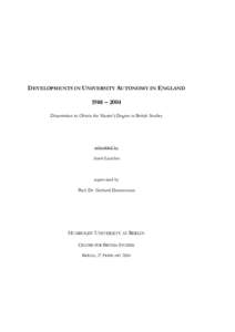 Developments in University Autonomy in England 1988 – 2004