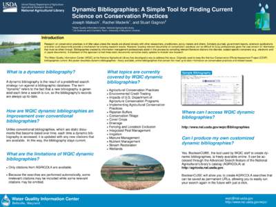 United States Department of Agriculture Agricultural Research Service National Agricultural Library  Dynamic Bibliographies: A Simple Tool for Finding Current